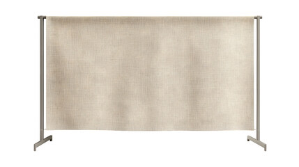 Fabric outdoor privacy screen panel stretched on metal frame, beige waterproof canvas, modern minimalist, photorealistic rendering, isolated on transparent  background