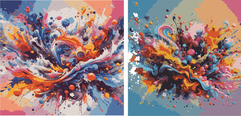 Vibrant abstract colorful paint splash explosion with dynamic motion and artistic splatters, perfect for creative backgrounds, modern posters, digital art, and graphic design elements.
