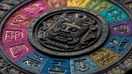 Intricate Mayan Calendar Wheel Design Ancient Culture's Detailed Relief Sculpture