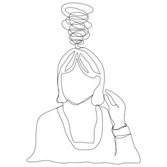Sketch problem concept minimal woman emotion stress headache drawing line art. Female unhappy depress hand drawn continuous line concept with white ioslated background. Abstract,vector,illustration.