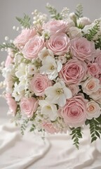 Obraz premium Delicate pink & white wedding bouquet, soft focus, spring, pretty, love