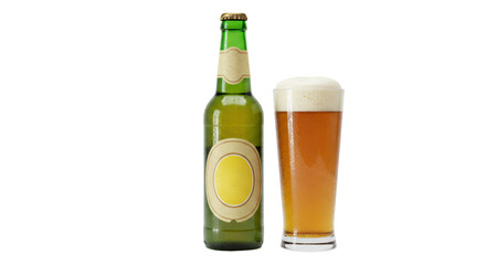 Isolated Beer Bottle and Glass
