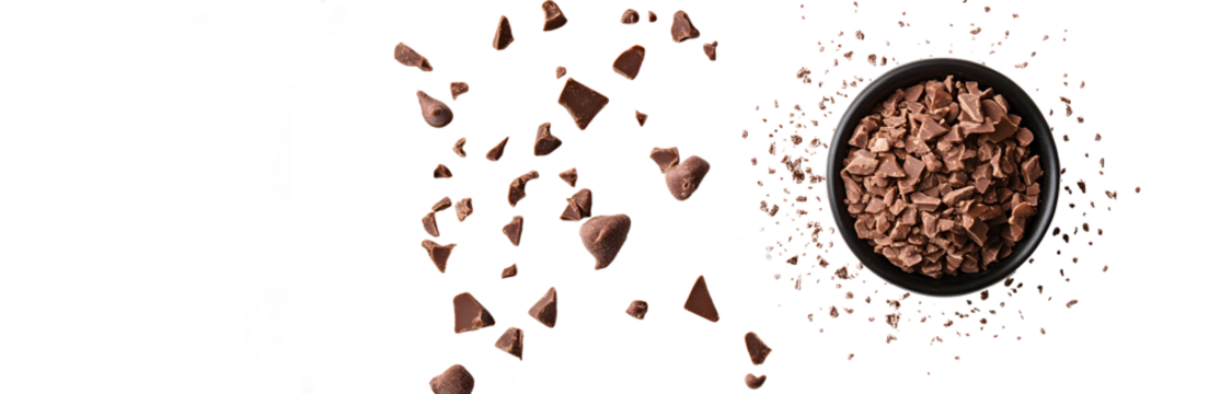 From a top perspective, chocolate sprinkles for cake and pastry toppings are isolated on white, highlighting their texture and appearance