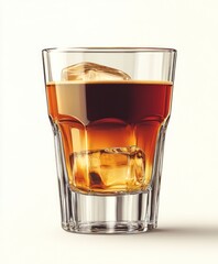 Whiskey with ice cubes in glass