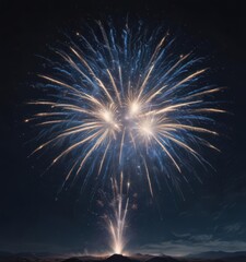 Isolated blue fireworks burst against a starry night sky ,  color,  abstract,  art