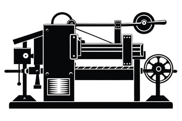 Vintage black machine has industrial apparatus for work showing off historic technology