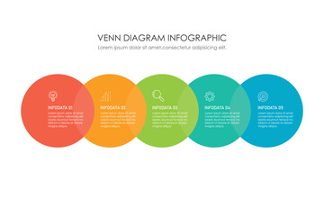 Venn diagram infographic chart template for business 3, 4, 6 parts, options, presentation with venn diagram elements vector illustration.