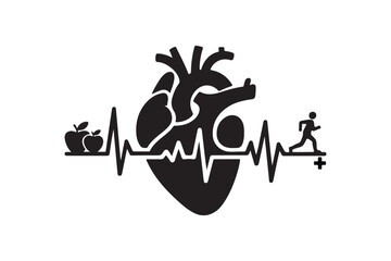 Black Silhouette of Heart Health and Fitness - Heart Health Silhouette