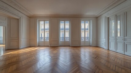 Obraz premium Spacious, empty apartment interior with sunlight streaming in.