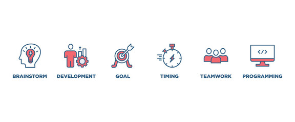 Hackathon banner web icon vector illustration concept for design sprint-like social coding event with icon of brainstorm, development, programming, timing, speed, teamwork, and goal