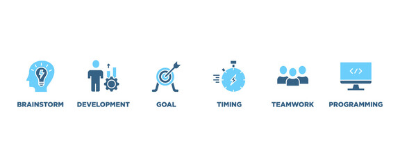 Hackathon banner web icon vector illustration concept for design sprint-like social coding event with icon of brainstorm, development, programming, timing, speed, teamwork, and goal