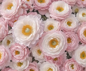 Obraz premium Intricate ranunculus petals, soft pink and white, spring freshness , image, macro, spring