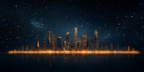 Fototapeta premium Cybersecurity risk management strategies for urban businesses in a futuristic skyline environment