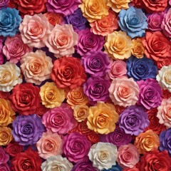Obraz premium Gradient of colorful paper roses, vibrant floral backdrop, texture, petals