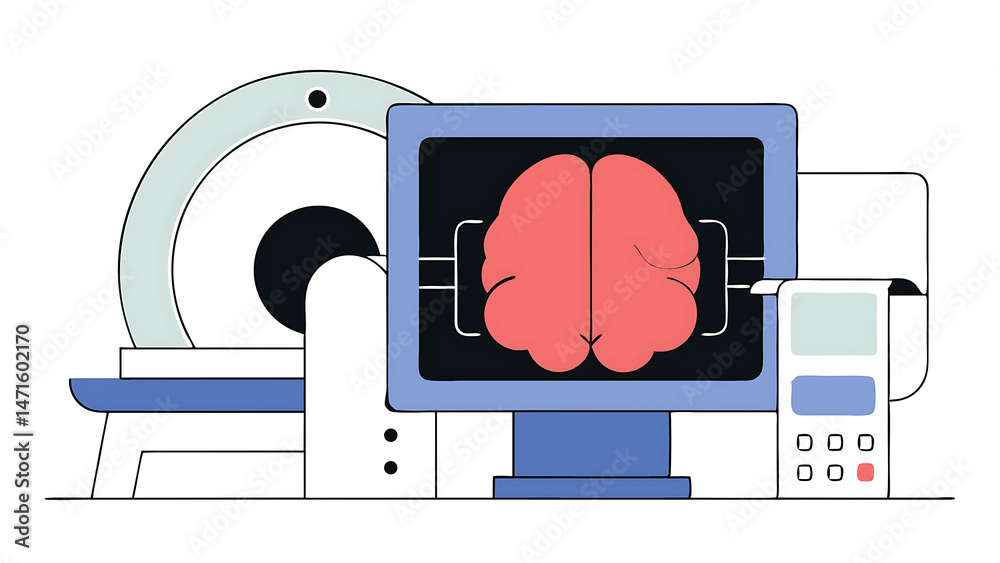 Poster medical brain scan on computer screen advanced neuroimaging technology reveals complex neural pathwa