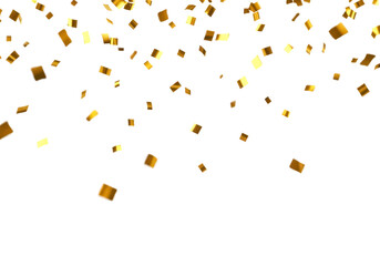 Falling gold confetti overlay on transparent background, sparkling effect for events