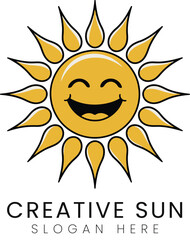 Happy Smiling Sun Cartoon Character Logo Design Illustration gold icon rays cute warm     