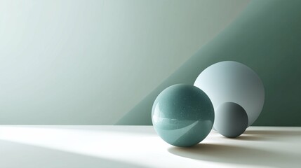 Modern design composition featuring spherical shapes and soft lighting in a minimalist setting