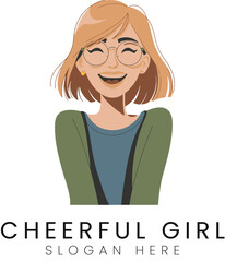Happy Smiling Girl Portrait Vector Illustration Design hair cute icon flat logo woman     