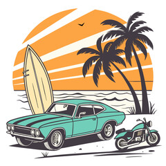 vintage car on the beach 