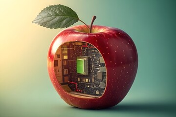 Futuristic Hybrid Apple 3D Art – Nature Meets Technology