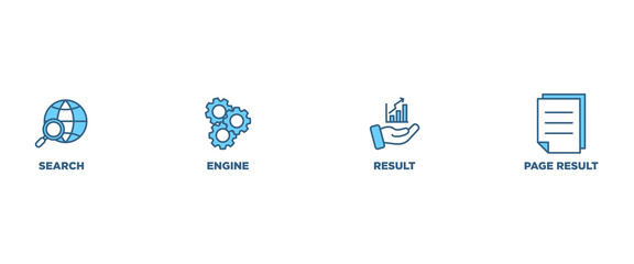 SERP banner web icon vector illustration concept for search engine result page with icon of web search, computer, search engine, mobile search, page result, and statistics graph