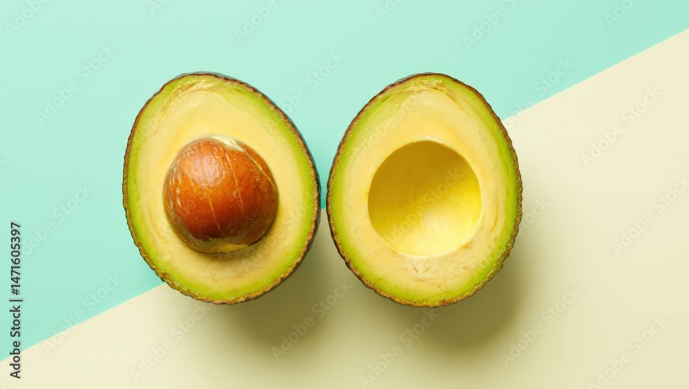 Aufkleber two halves of an avocado with the pit removed.