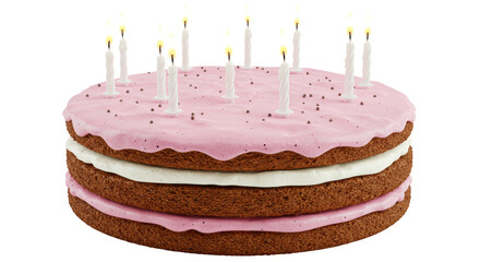 Isolated Layered Birthday Cake with Candles