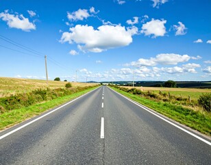 Fototapeta premium Scenic Open Road with Clear Blue Sky and Fluffy White Clouds