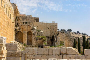 view of the old city and the ancient walls of Jerusalem, Israel