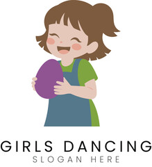 Happy Little Girl Holding Purple Easter Egg Design kid art fun cute logo icon flat child  