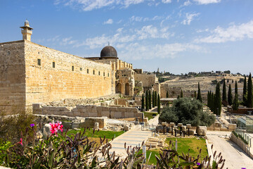 view of the old city and the ancient walls of Jerusalem, Israel