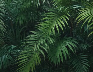 Intricate palm fronds, vibrant emerald & jade hues ,  exotic,  vibrant