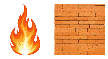 Isolated Brick Wall and Fire