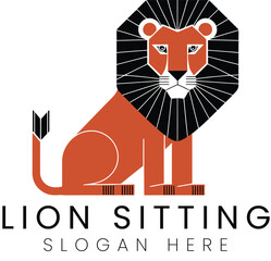 Geometric Lion Sitting Design Elegant Logo Illustration art cat big icon wild king black  