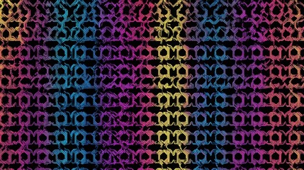Vibrant, repeating pattern of abstract shapes on a black backdrop.