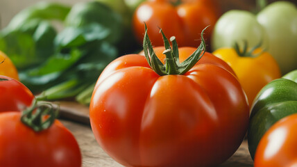 Premium Close up view of a Tomato. Vegetable themed, healthy nutrition concept