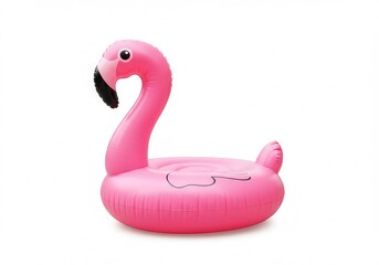 Inflatable pink flamingo pool float on white background for summer fun