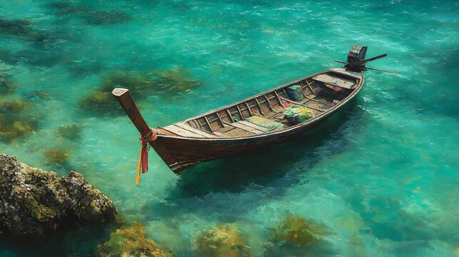A longtail boat floating on emerald waters in Thailand - Powered by Adobe