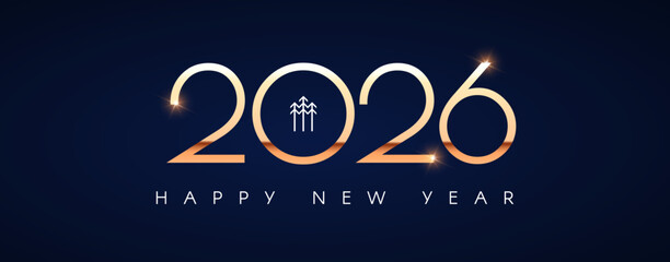 Happy new 2026 year Elegant gold text with light. Minimal text template