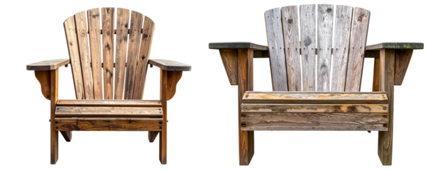 Classic Wooden Adirondack Chair with Wide Armrests, Outdoor Patio Furniture Isolated on Transparent Background PNG