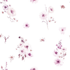 Delicate Watercolor Wildflower Bouquets Seamless Pattern