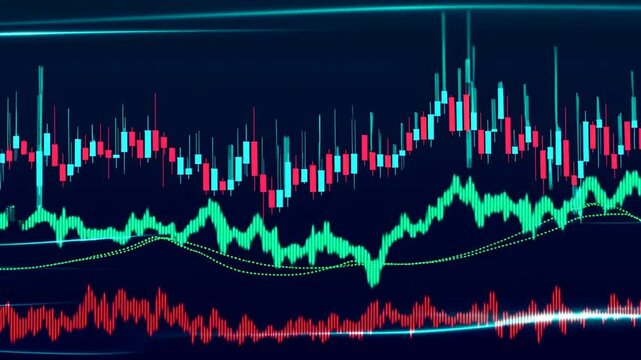An abstract, dynamic background showing glowing currency exchange and stock market graphs.