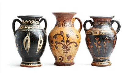 Greek ceramic vases isolated on white background