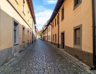 Fototapeta premium Serene Cobblestone Street in a Historic European Townscape