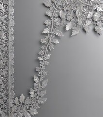 Elegant silver leaf lace border, shimmering metallic backdrop , festive, leaves, silver