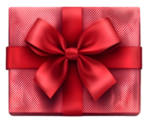 Red gift box with satin ribbon bow isolated on white background
