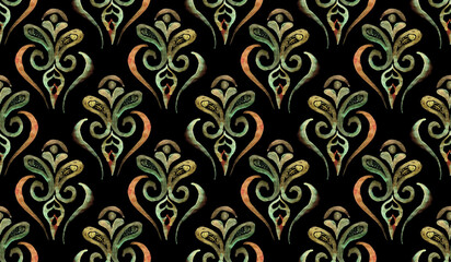 Watercolor abstract motif pattern. Seamless tribal pattern design