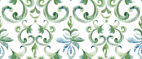 Seamless watercolor motif pattern. Baroque pattern design. © akın demirci