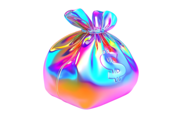 Holographic money bag with a dollar sign symbol, representing wealth and prosperity